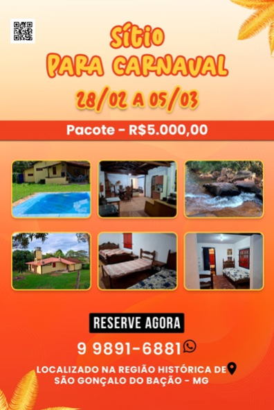SÍTIO PARA O CARNAVAL / RÉVEILLON  Itabirito MG